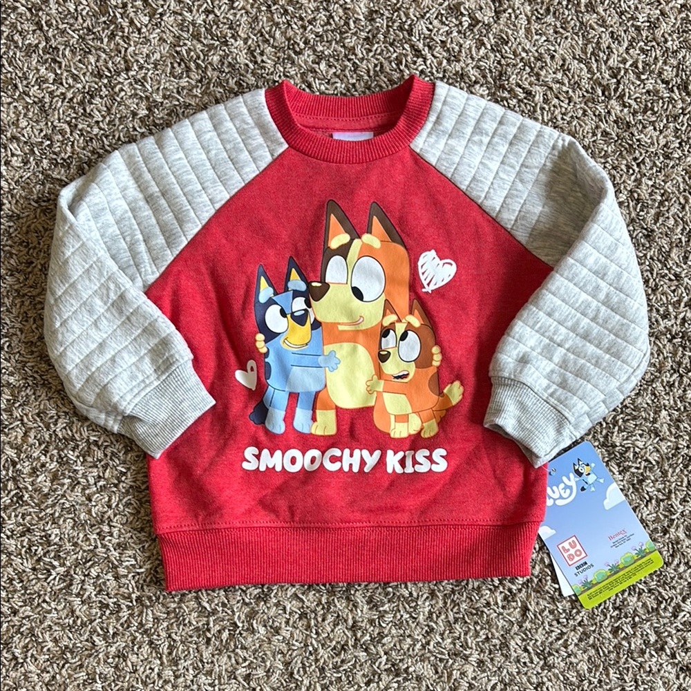 Bluey Red Valentine’s Day Crewneck Smoochy Kiss Sweatshirt Size 18 months